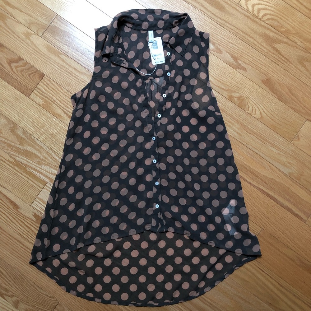 NWT ONLY Collection Hi/Low Sheer Grey/Nude Polka Dot Top (Size 8)